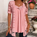 Kant Blouse met Korte Mouwen voor Dames - Roze