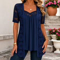 Kant Blouse met Korte Mouwen voor Dames - Marineblauw