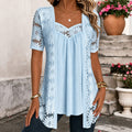 Kant Blouse met Korte Mouwen voor Dames - Hemelsblauw