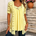 Kant Blouse met Korte Mouwen voor Dames - Lichtgeel