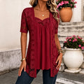 Kant Blouse met Korte Mouwen voor Dames - Wijnrood