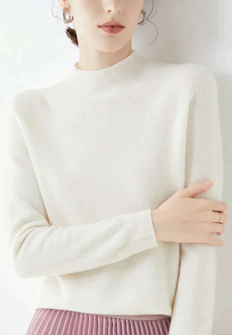 Kasjmier Trui met Ronde Hals voor Dames - White