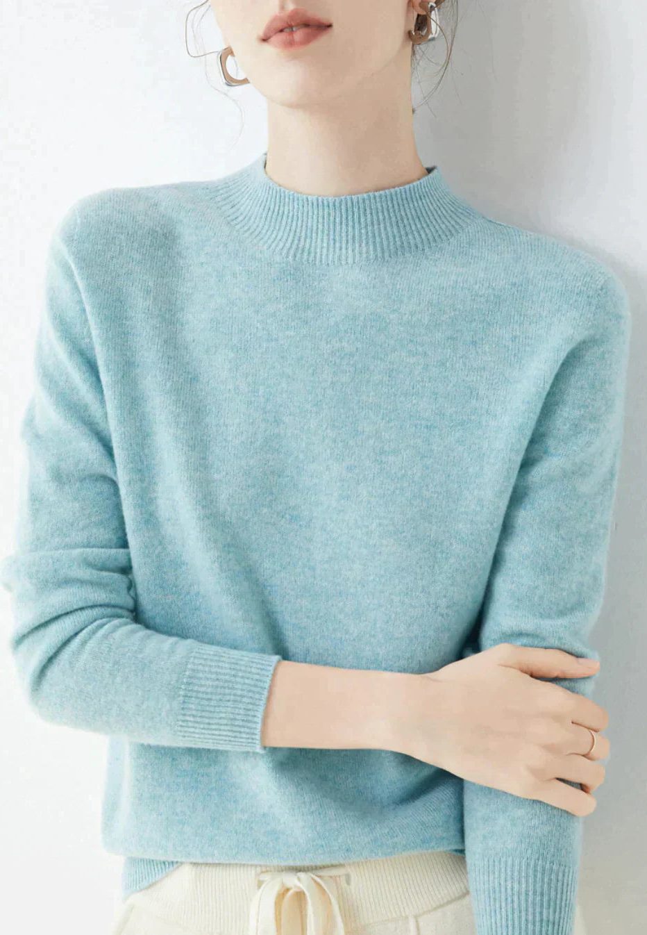 Kasjmier Trui met Ronde Hals voor Dames - Light Blue