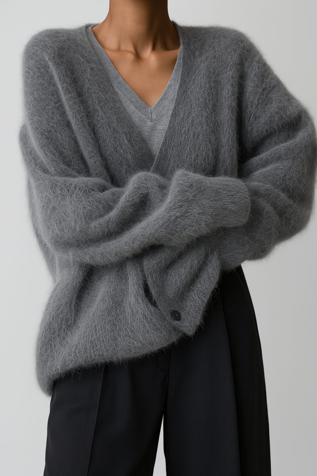 Kasjmier Vest met Knoopsluiting voor Dames - Platina grijs