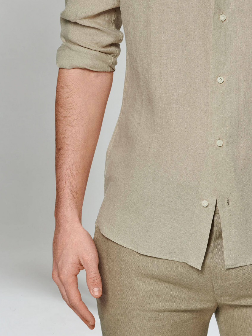 Slim Fit Linnen Overhemd met Lange Mouwen voor Heren