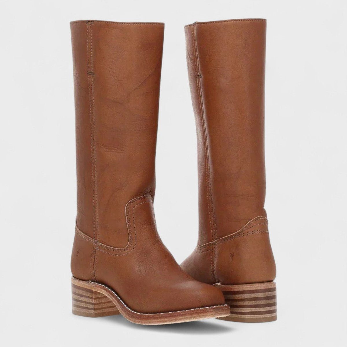 Kniehoge Leren Western Laarzen met Blokhak voor Dames - Bruin
