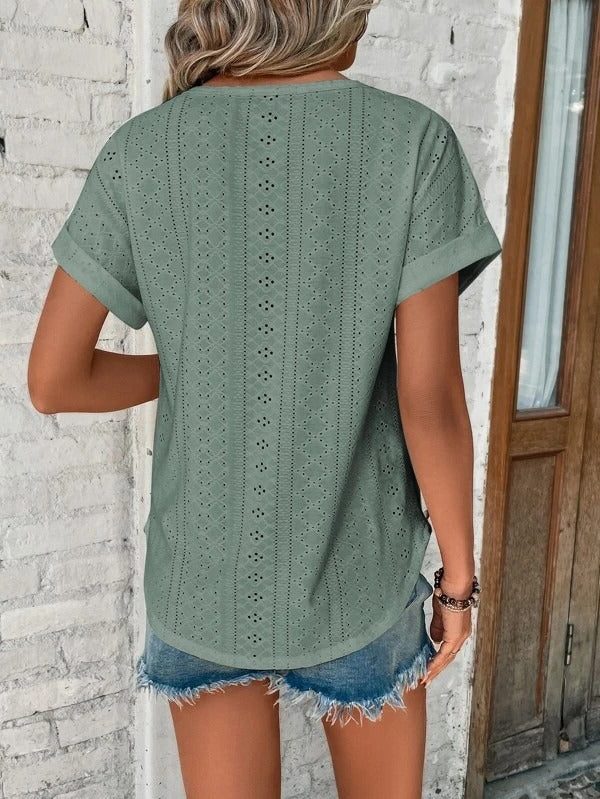 Korte Mouwen T-Shirt met Textuurpatroon voor Dames