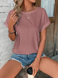 Korte Mouwen T-Shirt met Textuurpatroon voor Dames - Roze