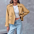 Korte Trenchcoat met Dubbele Knopenrij voor Dames - Braun