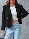 Korte Trenchcoat met Dubbele Knopenrij voor Dames - Schwarz