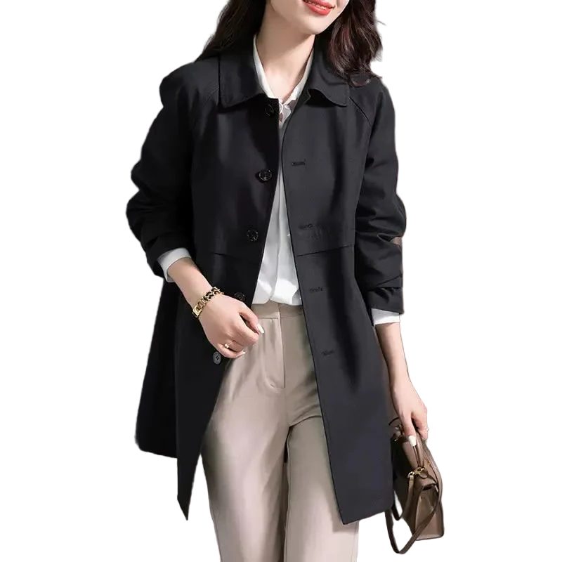 Korte Trenchcoat met Reverskraag voor Dames - Zwart