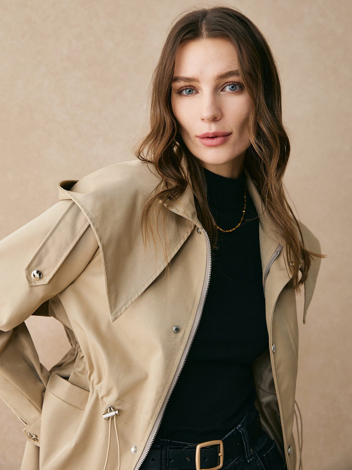 Korte Trenchcoat met Verstelbare Taille voor Dames - View 2