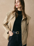 Korte Trenchcoat met Verstelbare Taille voor Dames - Khaki