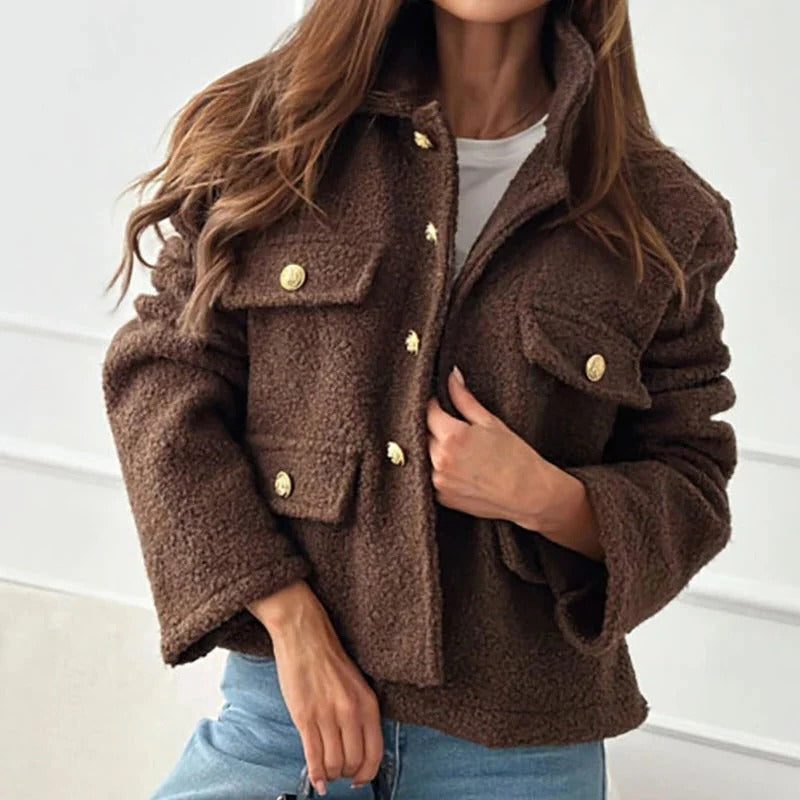 Korte Wollen Blazer voor Dames - Bruin