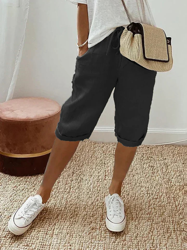Melodie | Cropped Linen Chino Korte Broek met Steekzakken voor Dames