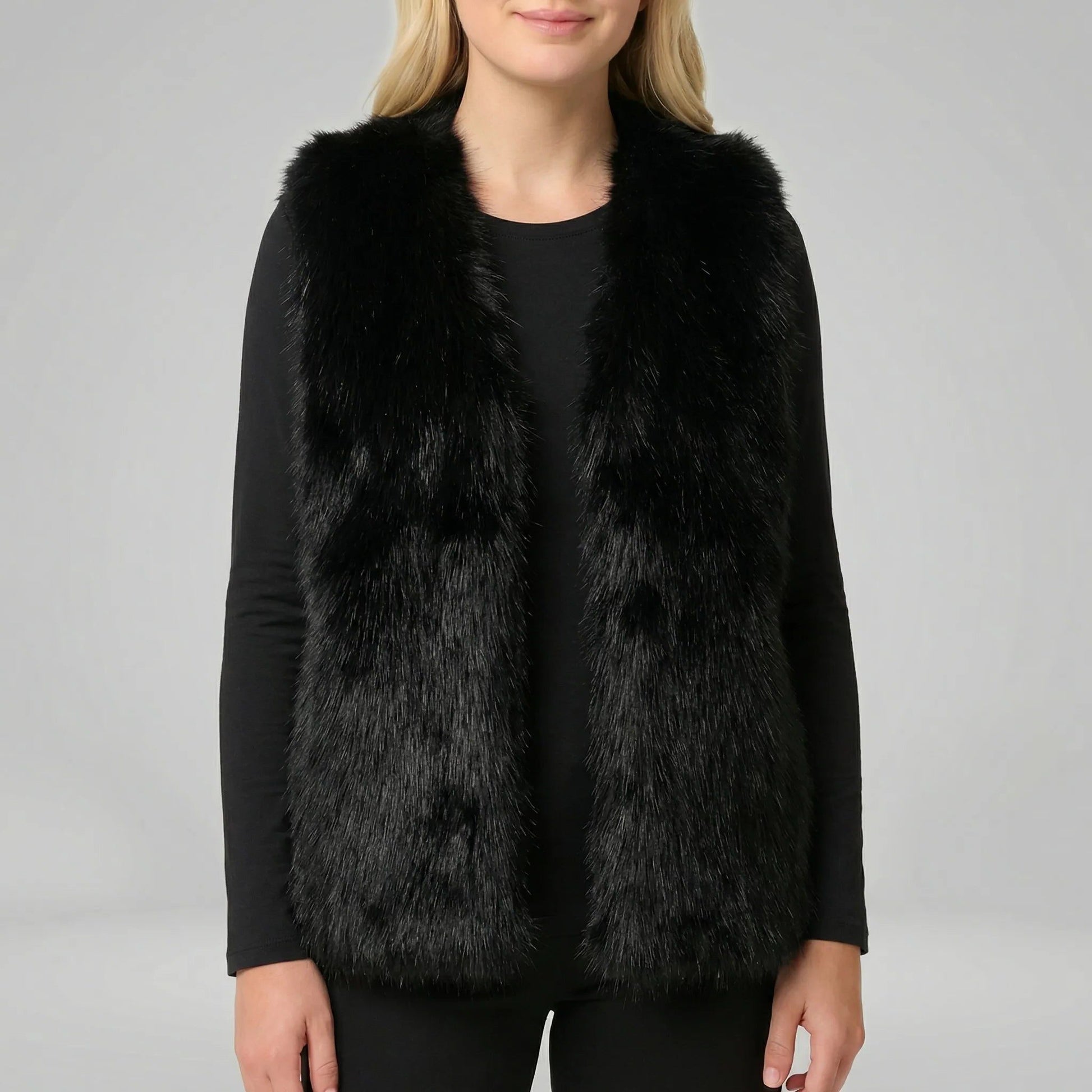 Kunstfellen Bodywarmer met Voering voor Dames - Zwart