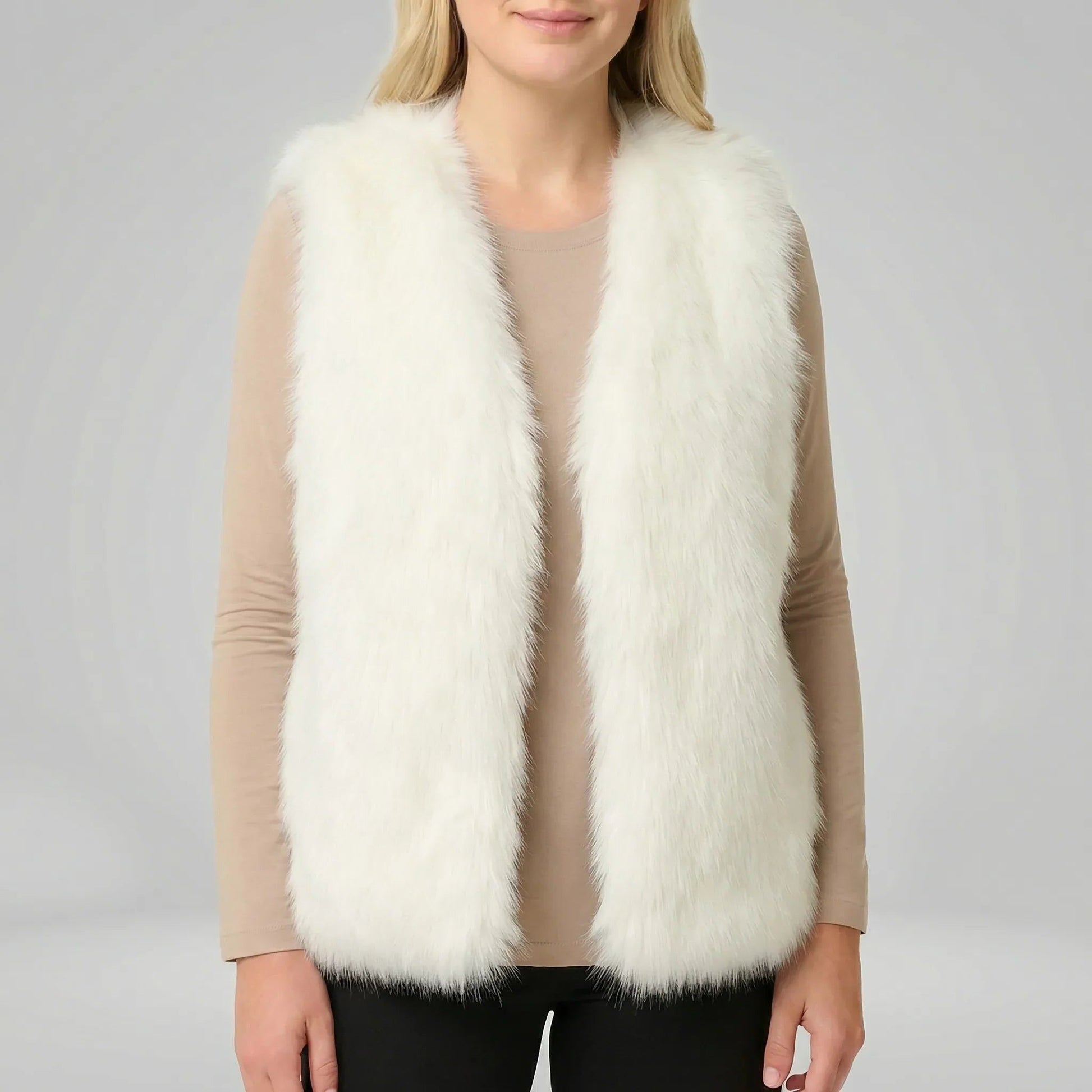 Kunstfellen Bodywarmer met Voering voor Dames - Beige