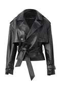 Kunstleren Korte Trenchcoat voor Dames - Schwarz