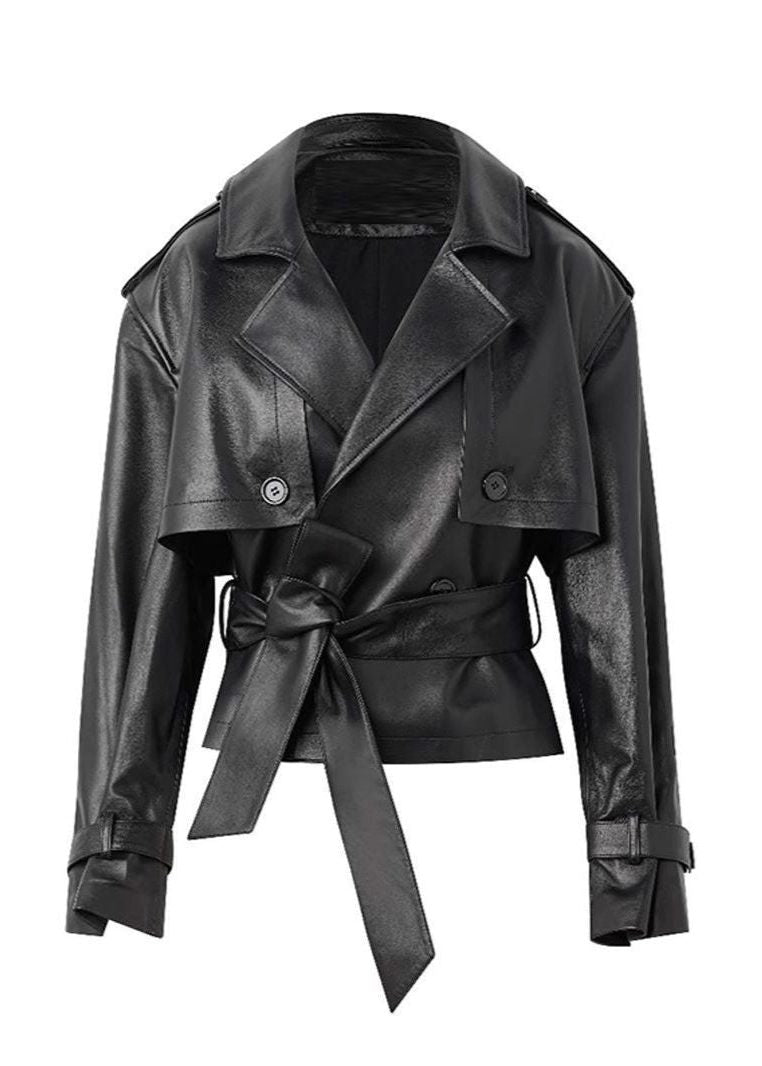Kunstleren Korte Trenchcoat voor Dames - Schwarz