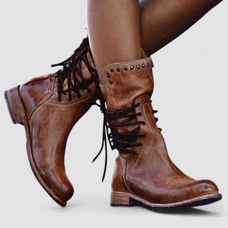 Lace-Up Enkellaarsjes met Blokhak voor Dames