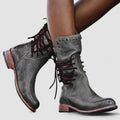 Lace-Up Enkellaarsjes met Blokhak voor Dames - Grijs