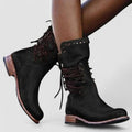 Lace-Up Enkellaarsjes met Blokhak voor Dames - Zwart