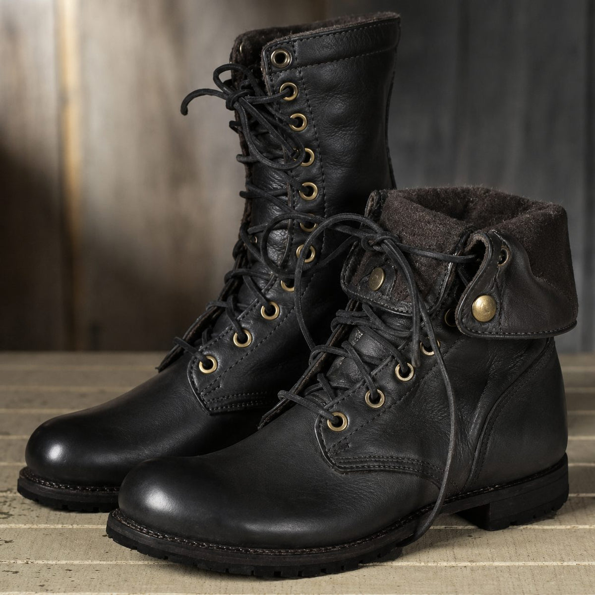 Lace-Up Laarzen met Blokhak voor Dames - Zwart