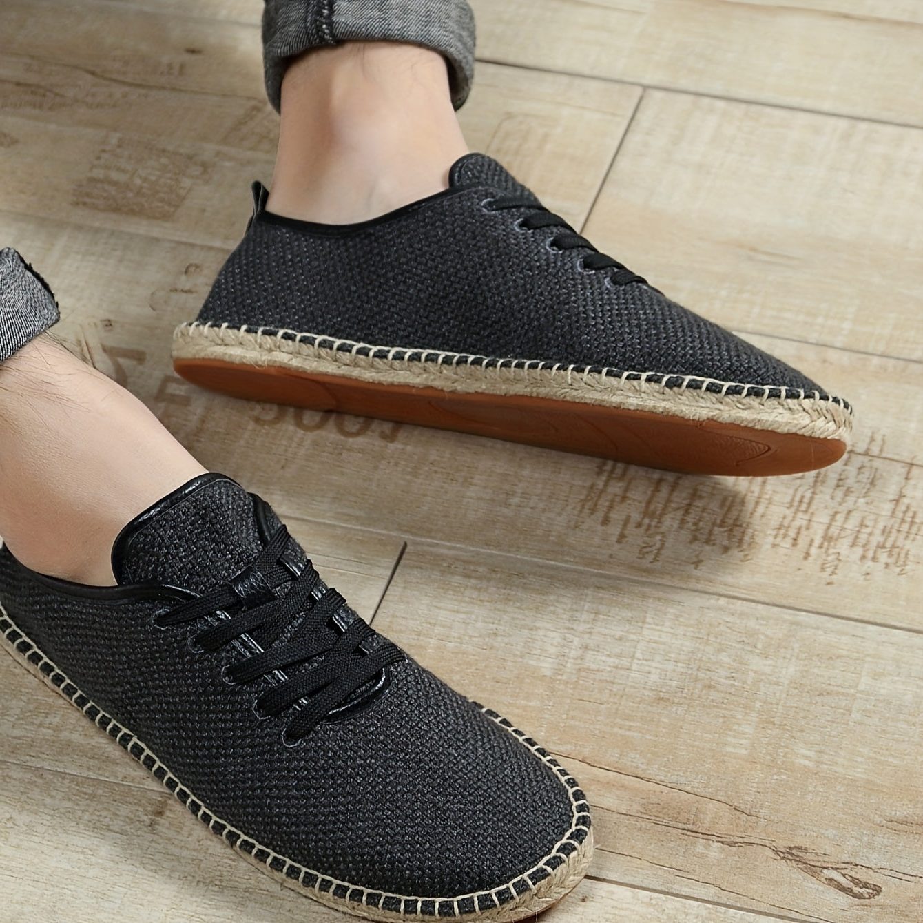 Lace-Up Woven Espadrilles voor Heren - Zwart
