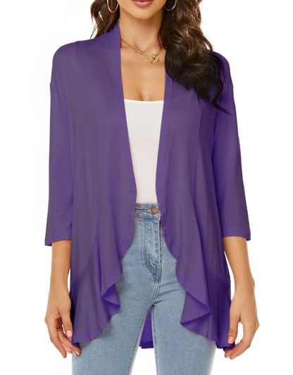 Lange Cardigan met Open Voorkant voor Dames - Paars