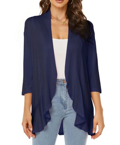 Lange Cardigan met Open Voorkant voor Dames - Marineblauw