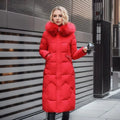 Lange Donzen Winterjas met Opstaande Kraag voor Dames - Rot