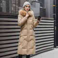 Lange Donzen Winterjas met Opstaande Kraag voor Dames - Khaki