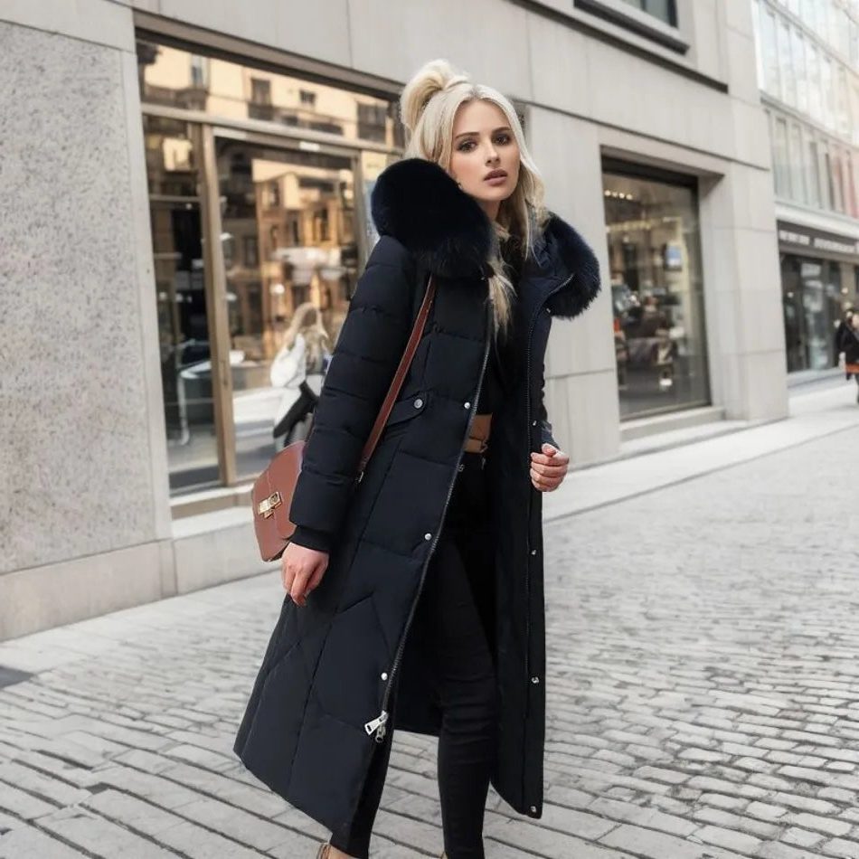 Lange Donzen Winterjas met Opstaande Kraag voor Dames - View 16