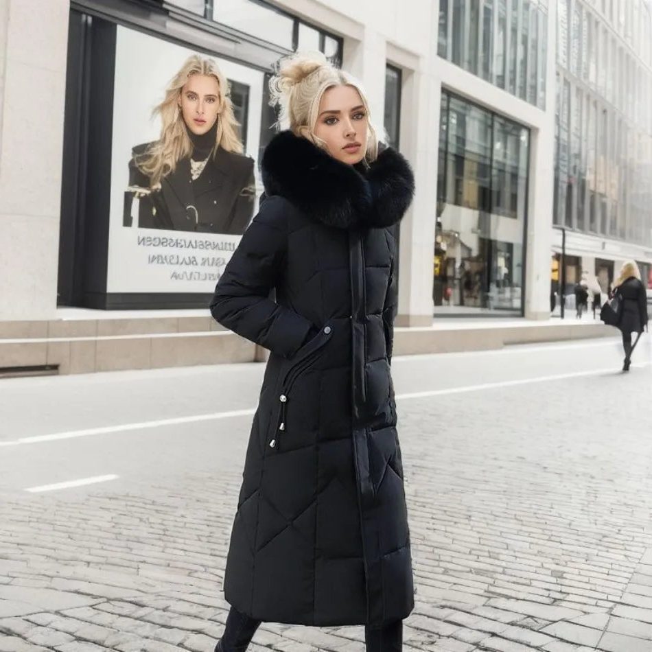 Lange Donzen Winterjas met Opstaande Kraag voor Dames - View 7