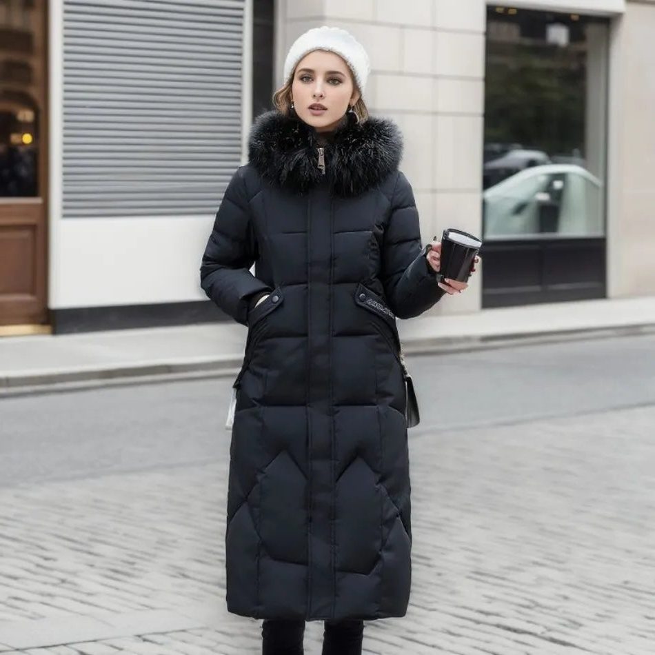 Lange Donzen Winterjas met Opstaande Kraag voor Dames - View 8