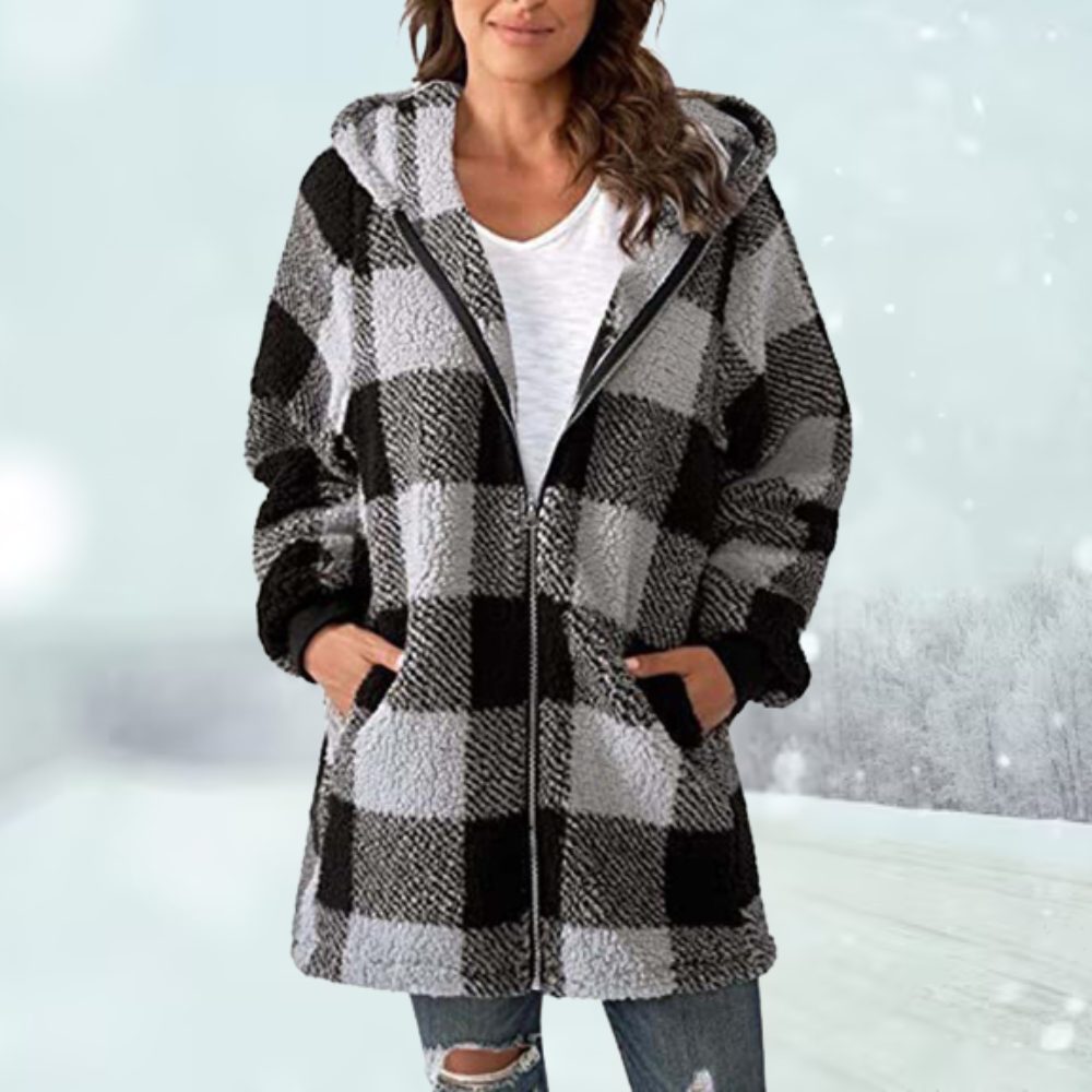Lange Geruite Cardigan voor Dames - Grijs