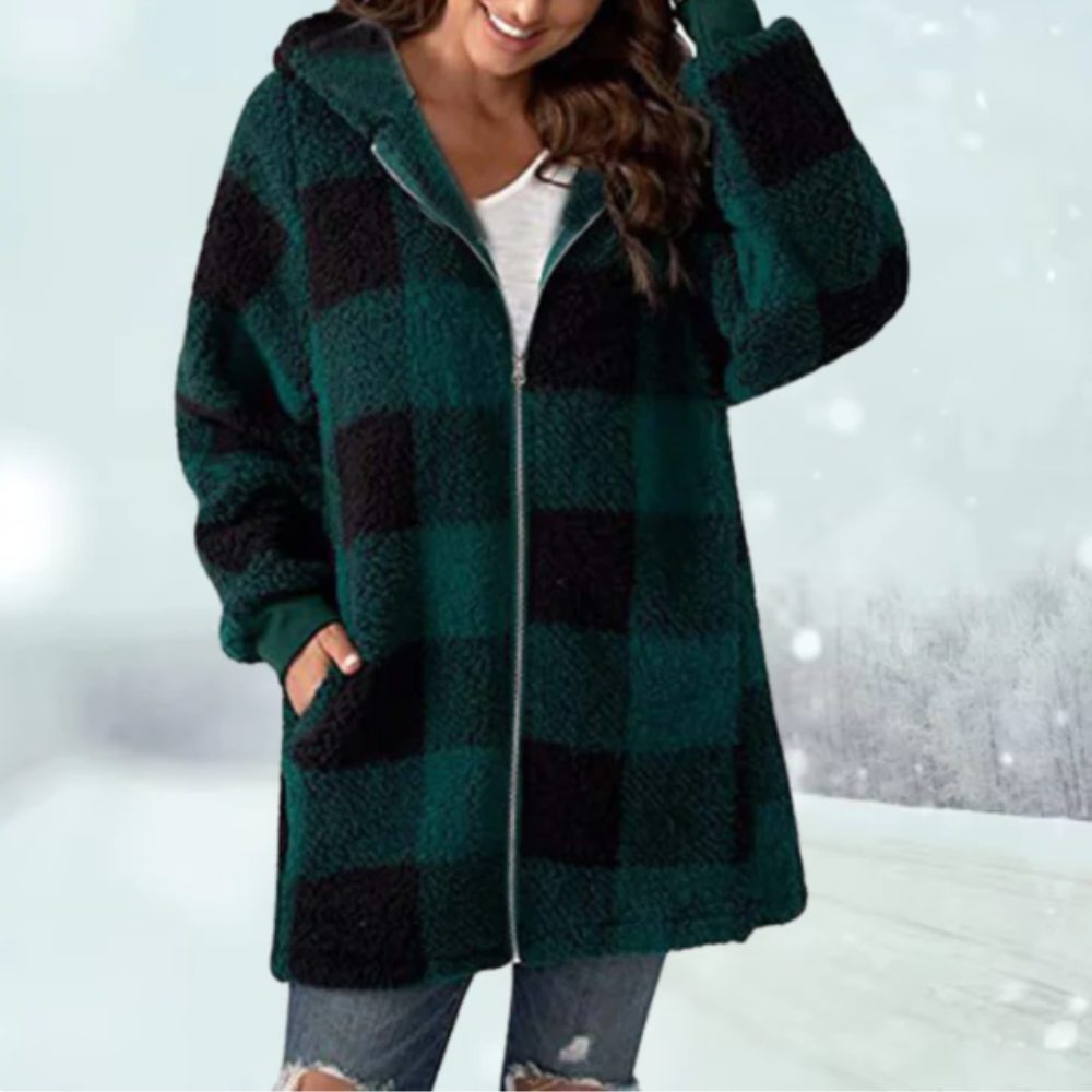 Lange Geruite Cardigan voor Dames - Groen