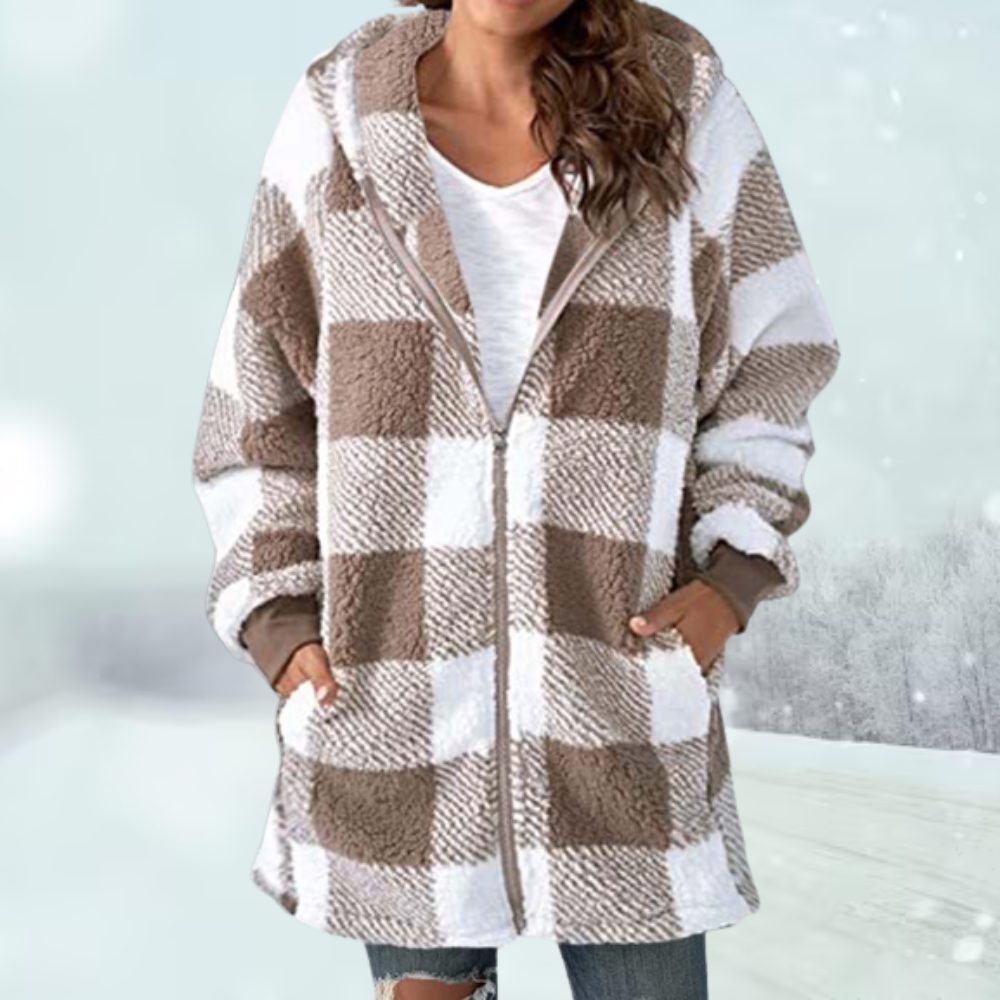 Lange Geruite Cardigan voor Dames - Khaki