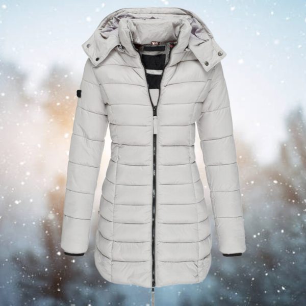 Lange Gestepte Winterjas met Capuchon voor Dames - Grau