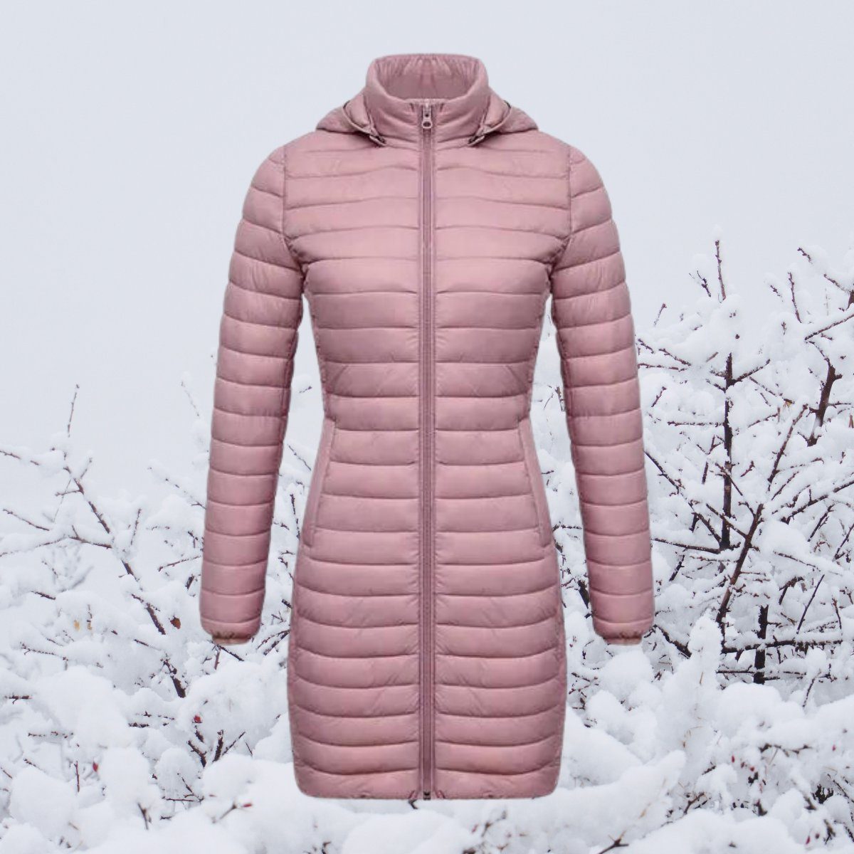 Lange Gewatteerde Parka met Capuchon voor Dames - Rosa
