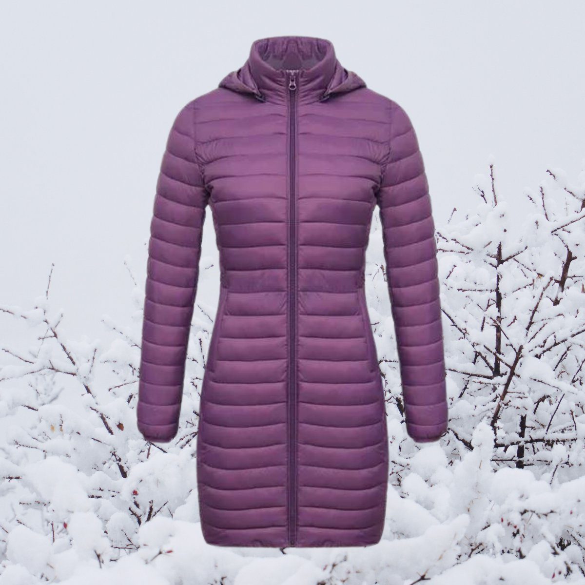 Lange Gewatteerde Parka met Capuchon voor Dames - Lila