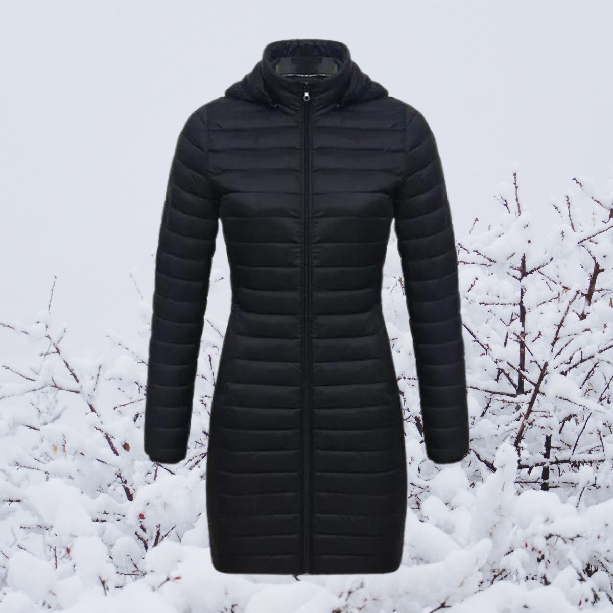 Lange Gewatteerde Parka met Capuchon voor Dames - Schwarz