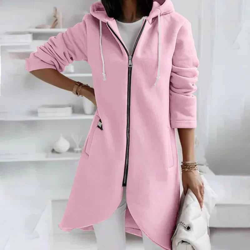 Lange Hoodie Jas met Ritssluiting voor Dames