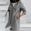 Lange Hoodie Jas met Ritssluiting voor Dames - Grijs