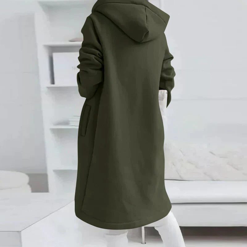 Lange Hoodie Jas met Ritssluiting voor Dames - Groen