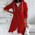 Lange Hoodie Jas met Ritssluiting voor Dames - Rood