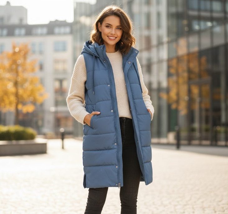 Lange Puffer Gilet voor Dames - Blau