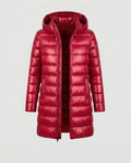 Lange Puffer Jas met Capuchon voor Dames - Rot