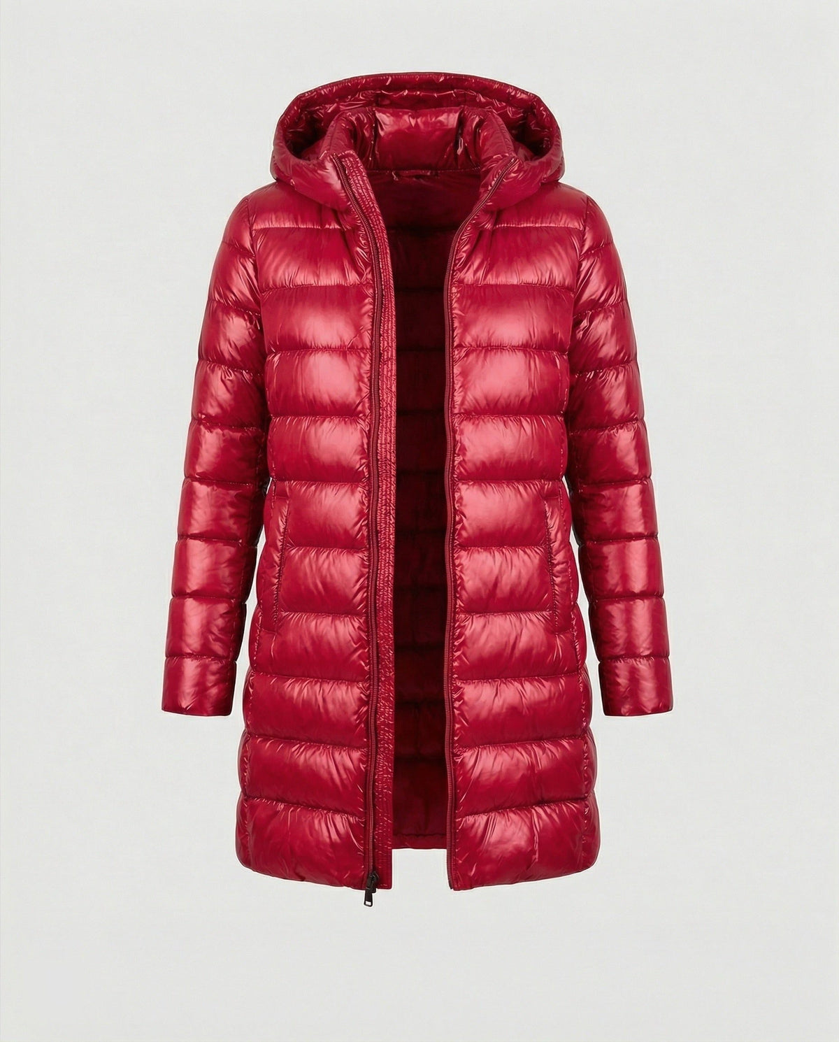 Lange Puffer Jas met Capuchon voor Dames - Rot