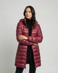 Lange Puffer Jas met Capuchon voor Dames - Burgunderrot